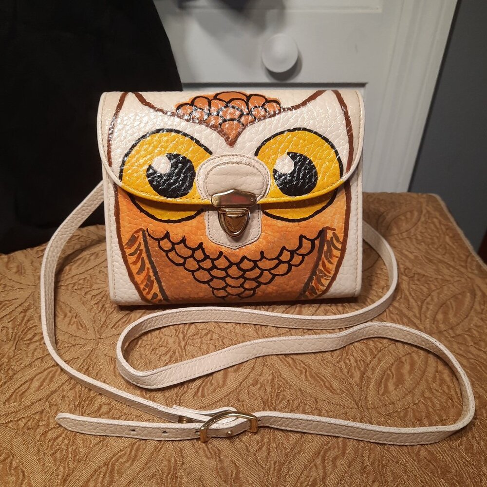 SOLD !  Dooney & Bourke Vintage Plaza Bag Hand Painted Owl Leather Bag